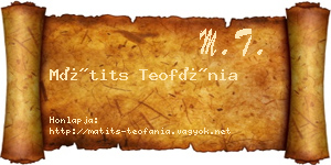 Mátits Teofánia névjegykártya